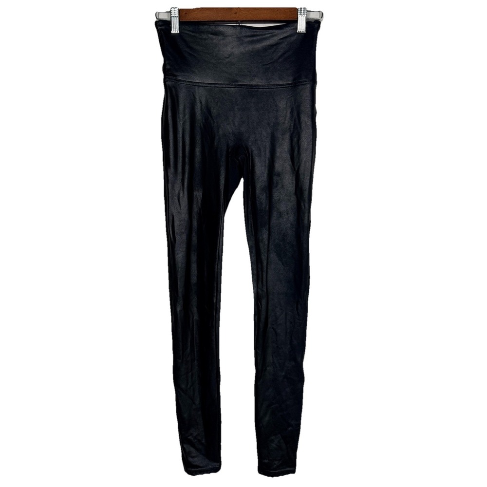 Spanx‎ Faux Leather Leggings Black Size M High Rise Shaping Slimming Stretch